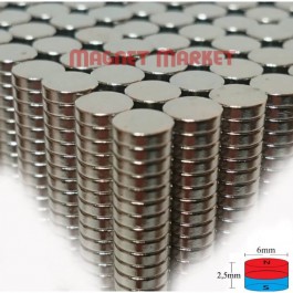 Diameter 6mm X Thickness 2,5mm Neodymium Magnet