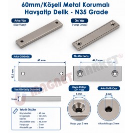 60mm/Köşeli Metal Korumalı Havşatip Delik